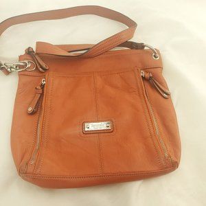 Tignanello Womens Orange Genuine Leather Inner Pockets Lined Crossbody Bag